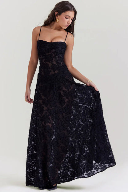 Women's Long Summer Dress Open Back Adjustable Straps