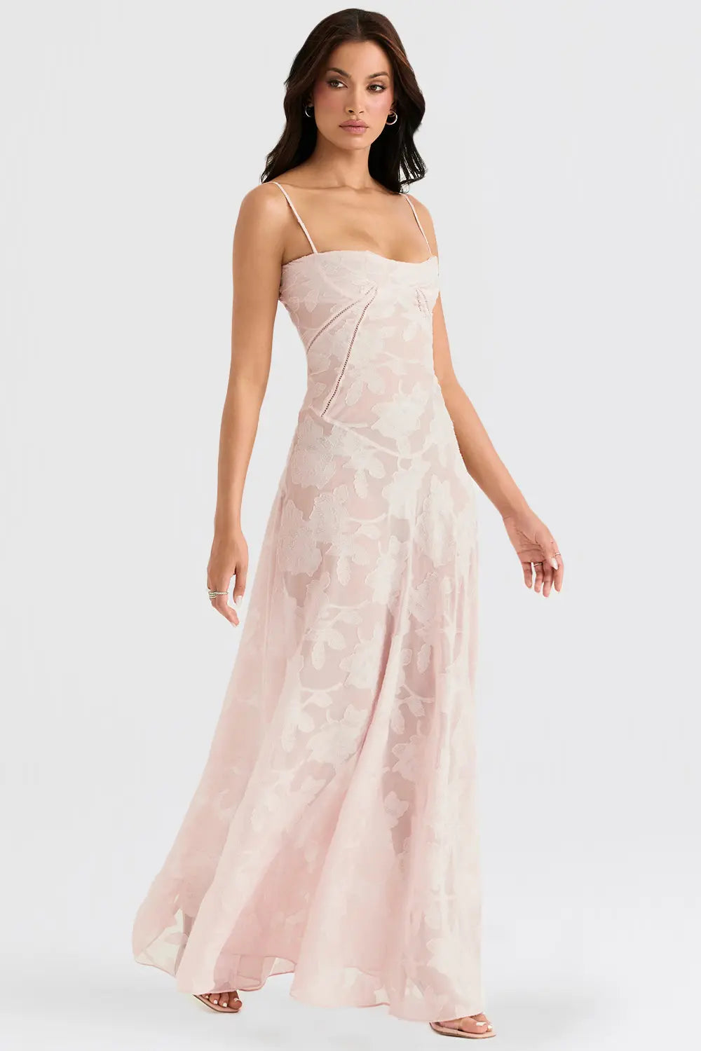 Women's Maxi Dress Fitted Bodice Flared Hem