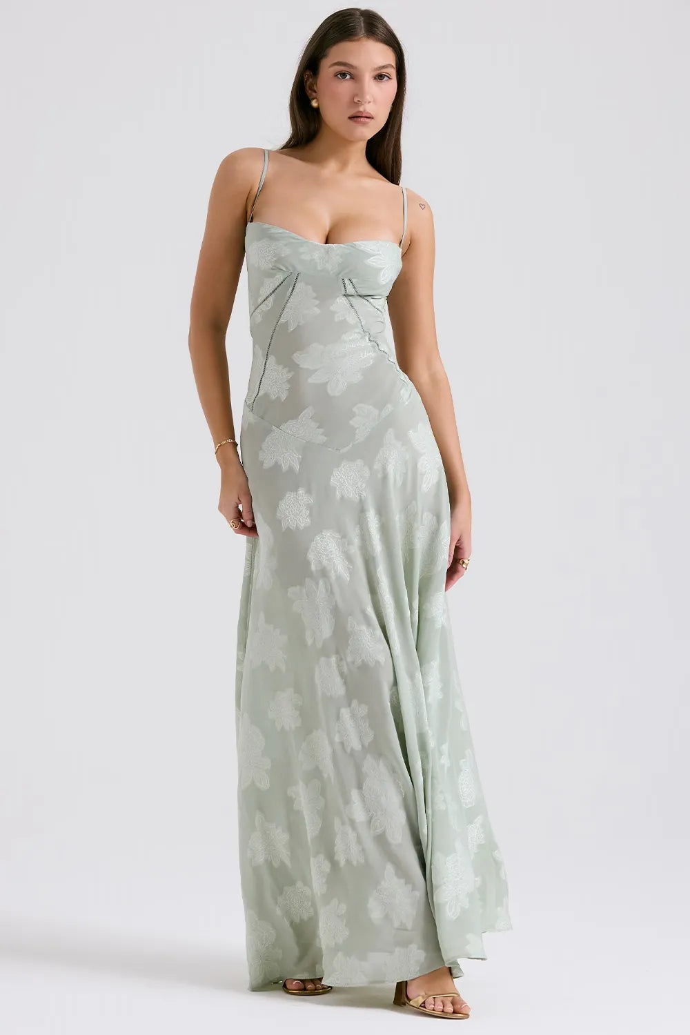 Women's Maxi Dress Fitted Bodice Flared Hem
