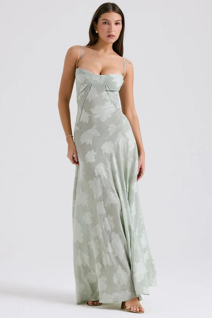 Women's Maxi Dress Fitted Bodice Flared Hem