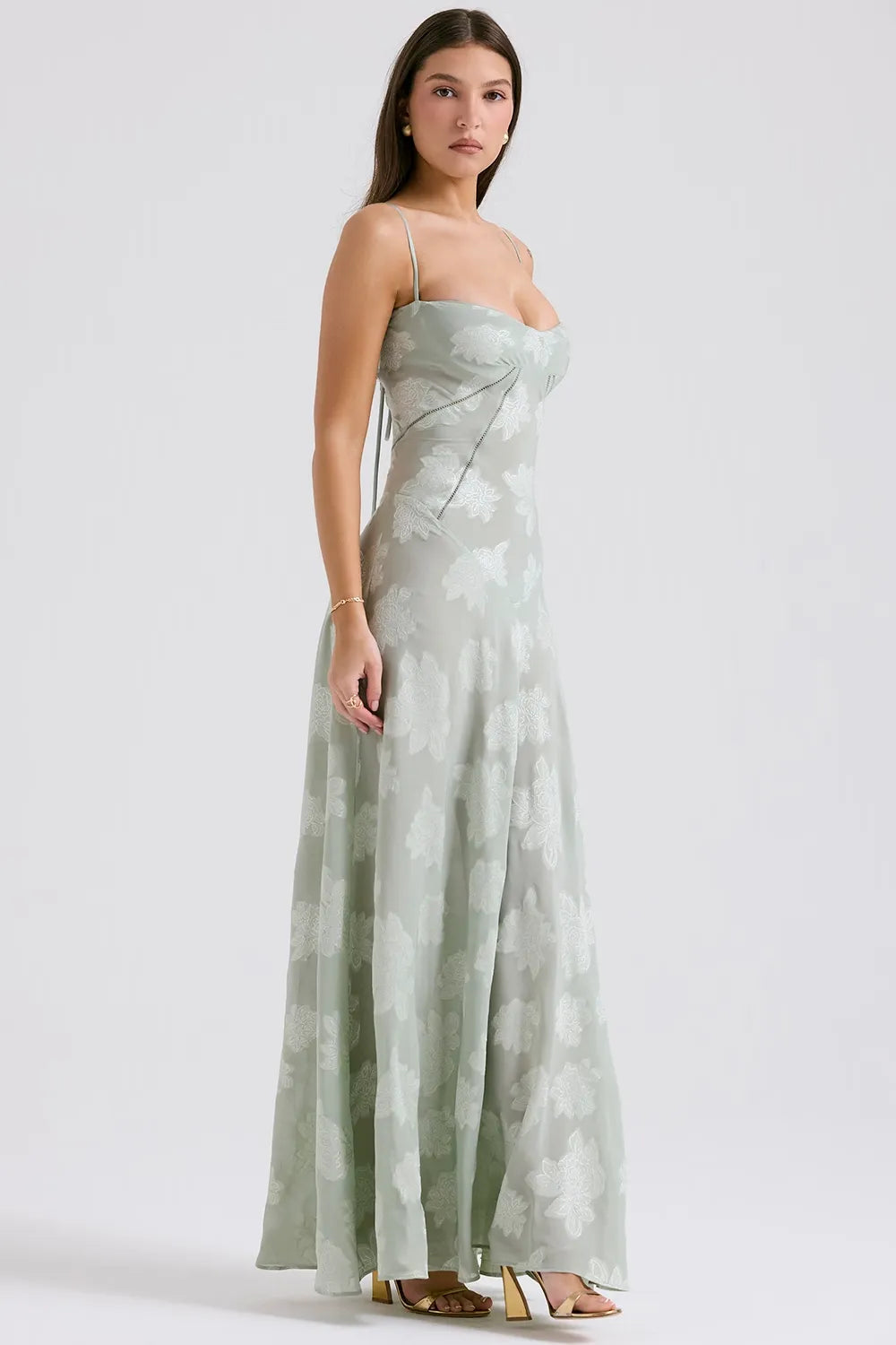 Women's Maxi Dress Fitted Bodice Flared Hem