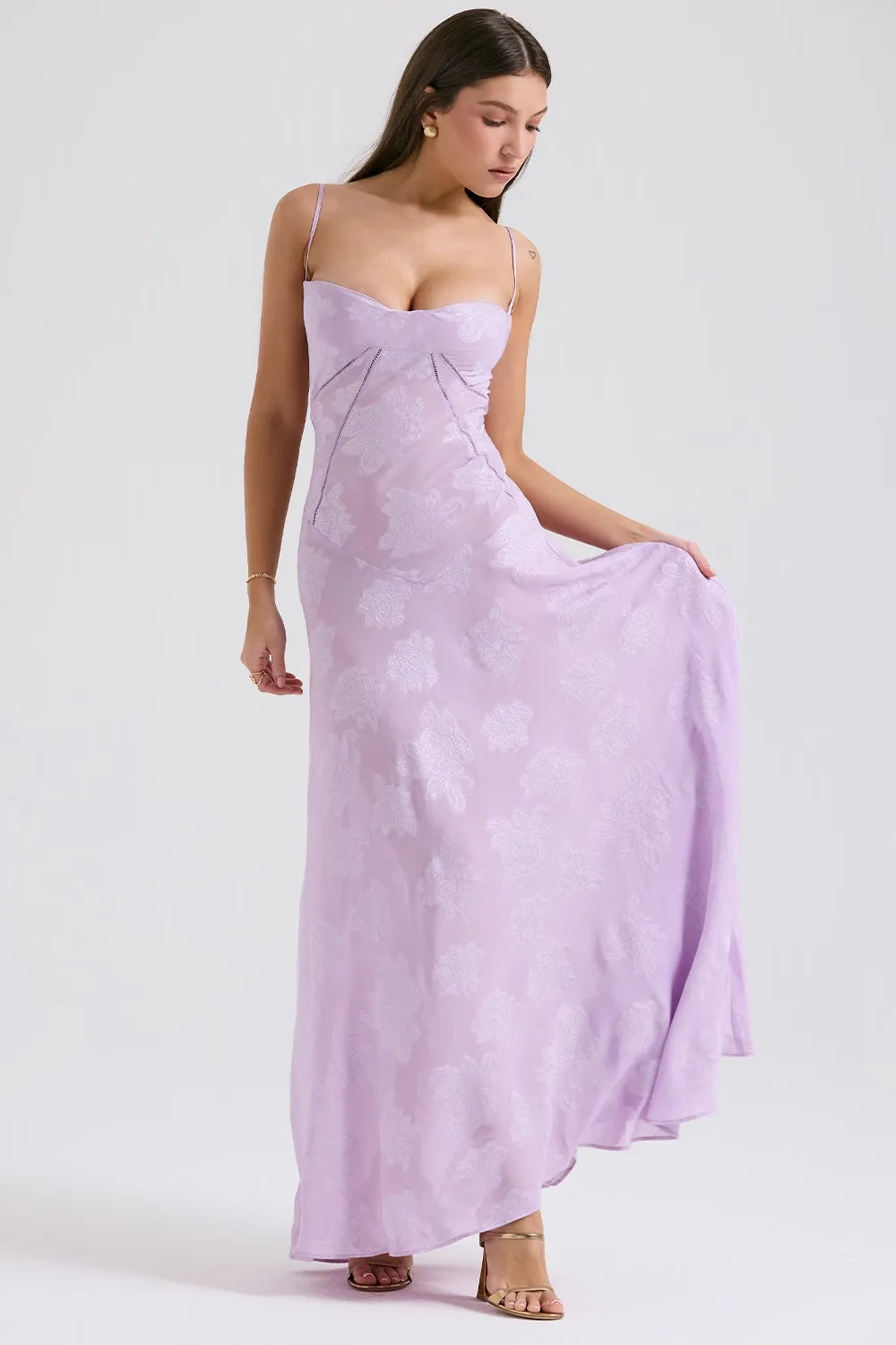 Women's Maxi Dress Fitted Bodice Flared Hem