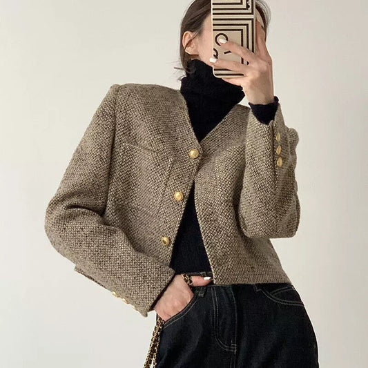 Women's Cropped Button Jacket - Fashinoza