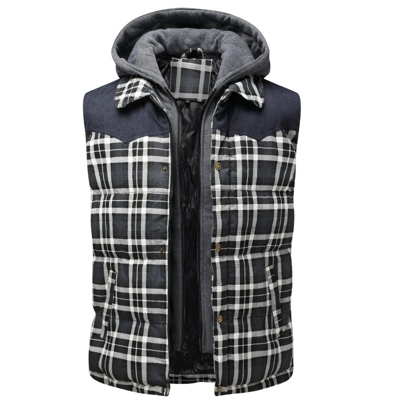 Men's Plaid Hooded Vest - Fashinoza
