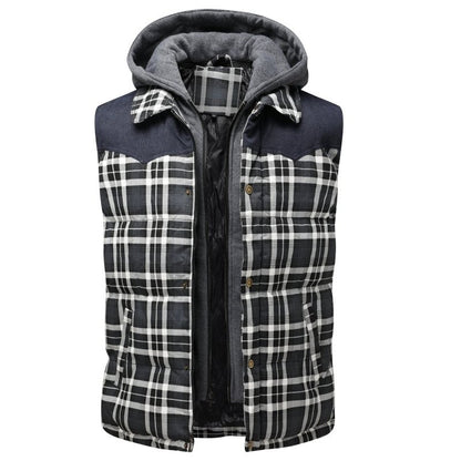 Men's Plaid Hooded Vest - Fashinoza