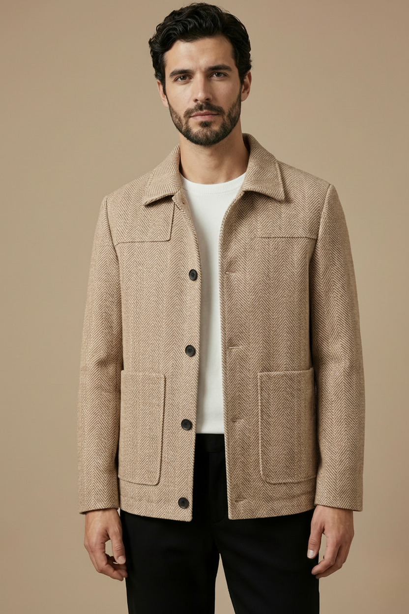 Men's Collared Button Jacket - Fashinoza