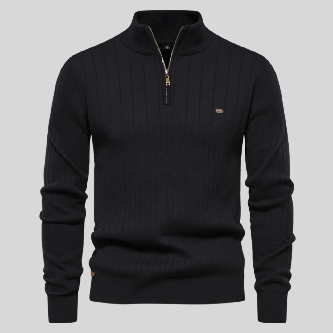 Men's Quarter Zip Ribbed Sweater - Fashinoza