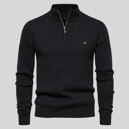 Men's Quarter Zip Ribbed Sweater - Fashinoza