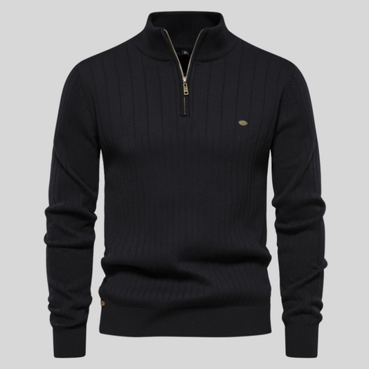 Men's Quarter Zip Ribbed Sweater - Fashinoza