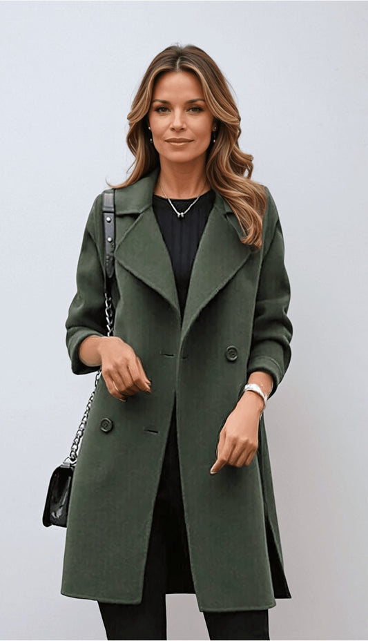 Women's Double Breasted Wool Overcoat - Fashinoza