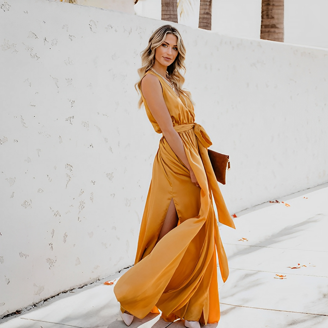 Women's Sleeveless Maxi Dress Wrap Style - Fashinoza