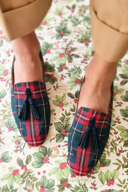 Women's Tartan Tassel Loafers - Fashinoza