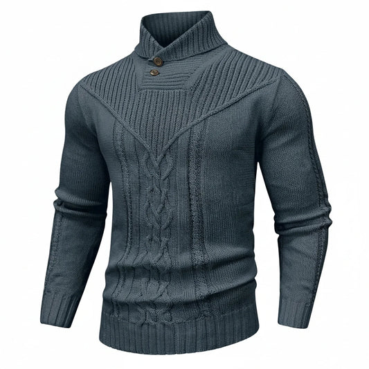 Men's Cable Knit Sweater Shawl Collar - Fashinoza