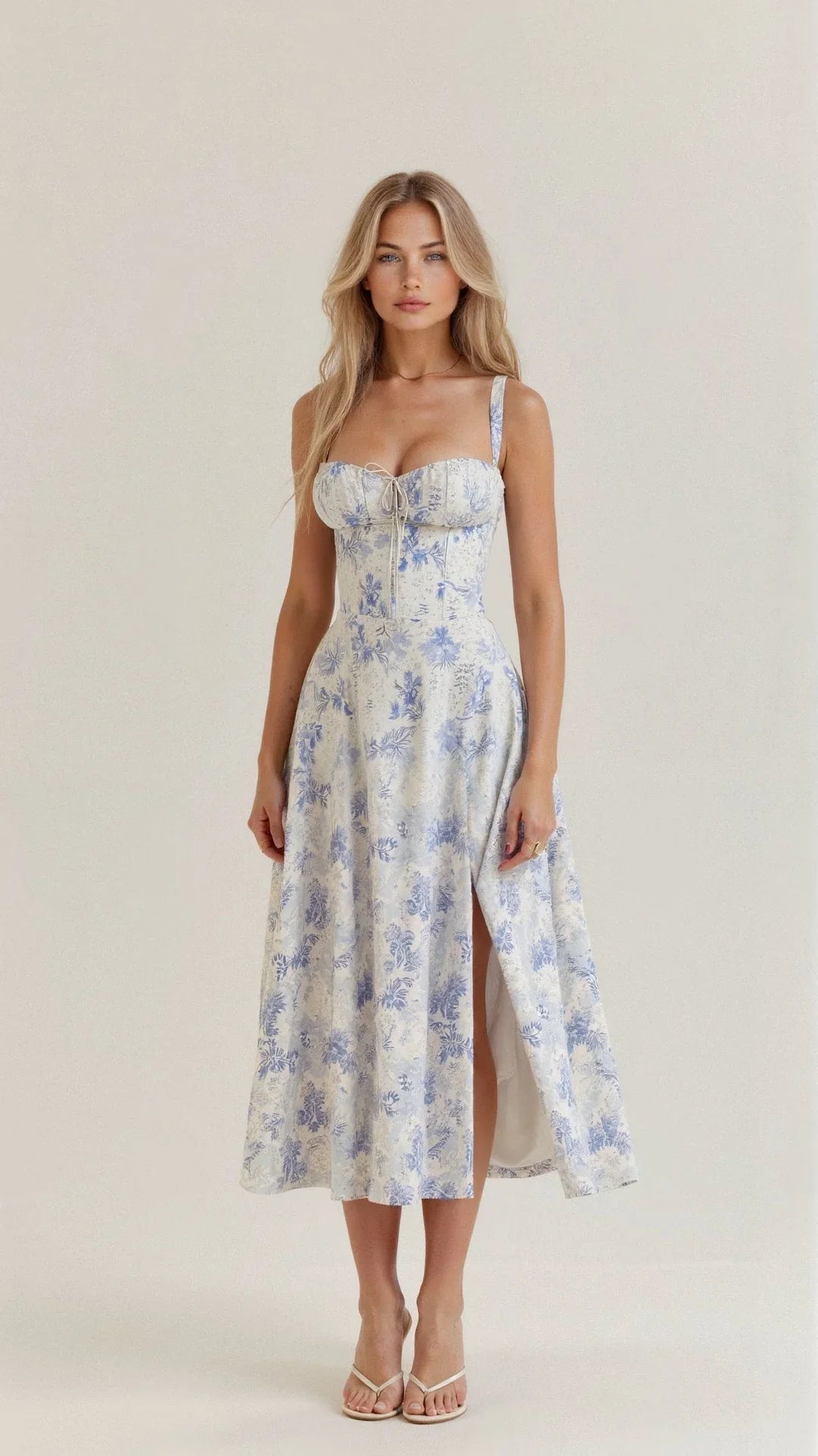 Women's Floral Midi A-Line Dress - Fashinoza