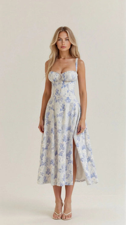 Women's Floral Midi A-Line Dress - Fashinoza