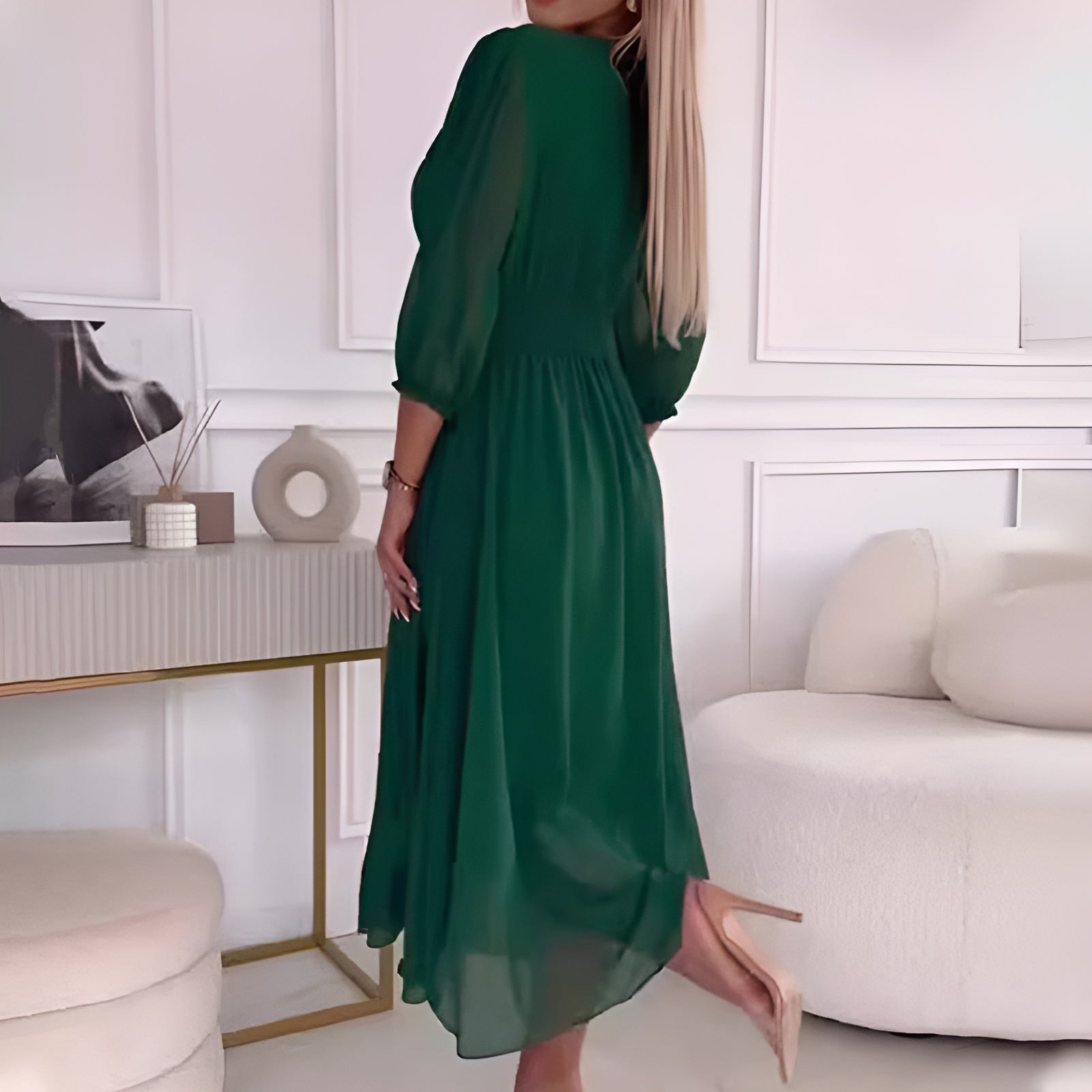 Image of Shelby | Women's V-Neck A-Line Midi Dress