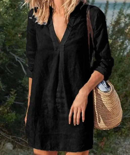 Women's V-Neck Long Sleeve Mini Dress - Fashinoza