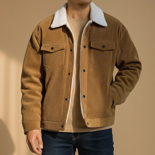 Men's Corduroy Jacket Sherpa Collar - Fashinoza