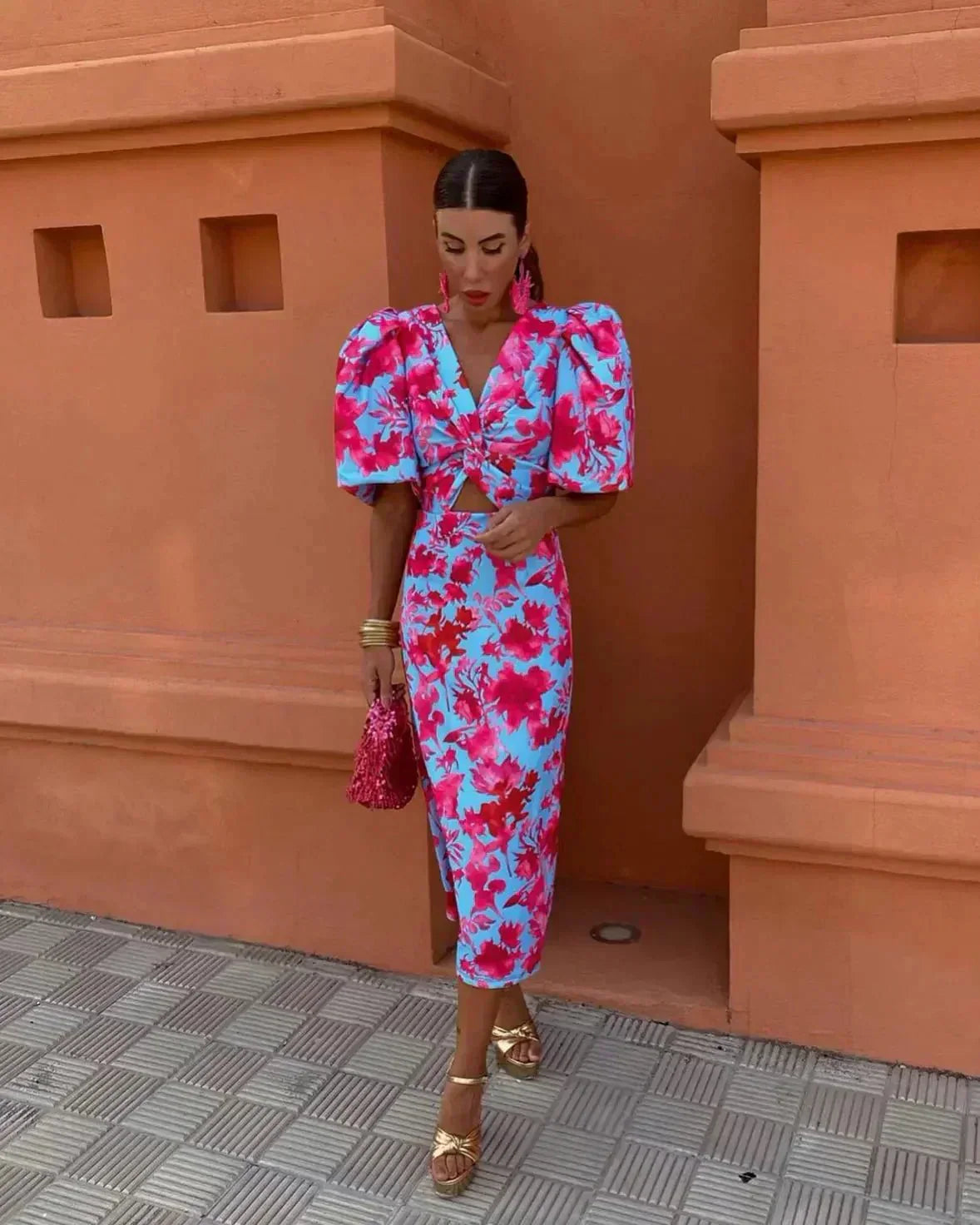 Women's Midi Wedding Guest Dress - Fashinoza