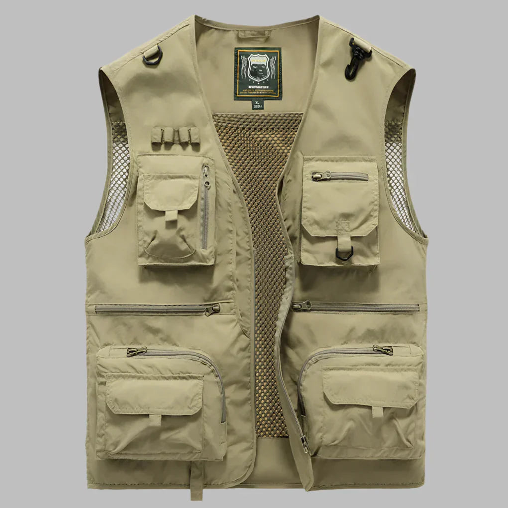 Men's Summer Vest Multi Pocket Cotton Tan