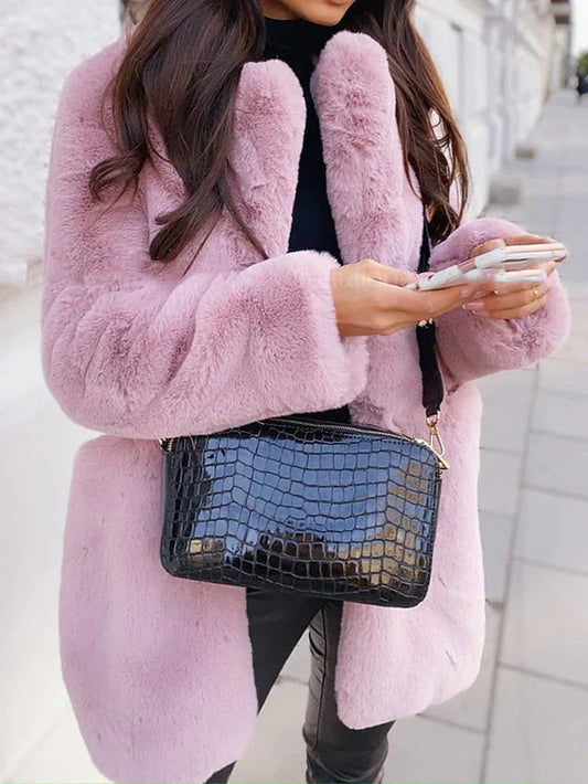 Women's Mid-Length Open Front Coat - Fashinoza