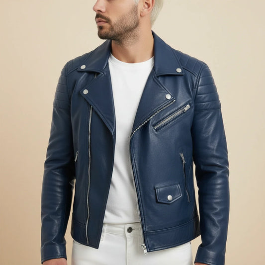 Men's Slim Fit Leather Biker Jacket - Fashinoza