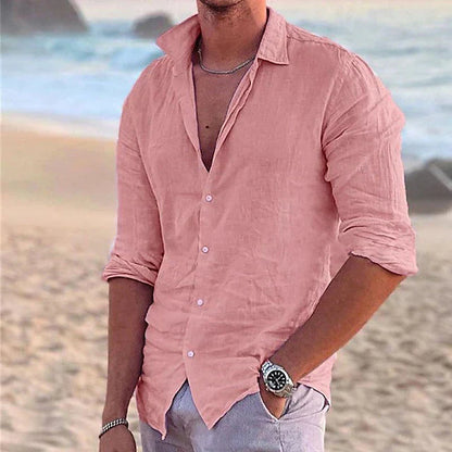 Men's Linen Blend Shirt Lightweight Beige - 
Fashinoza