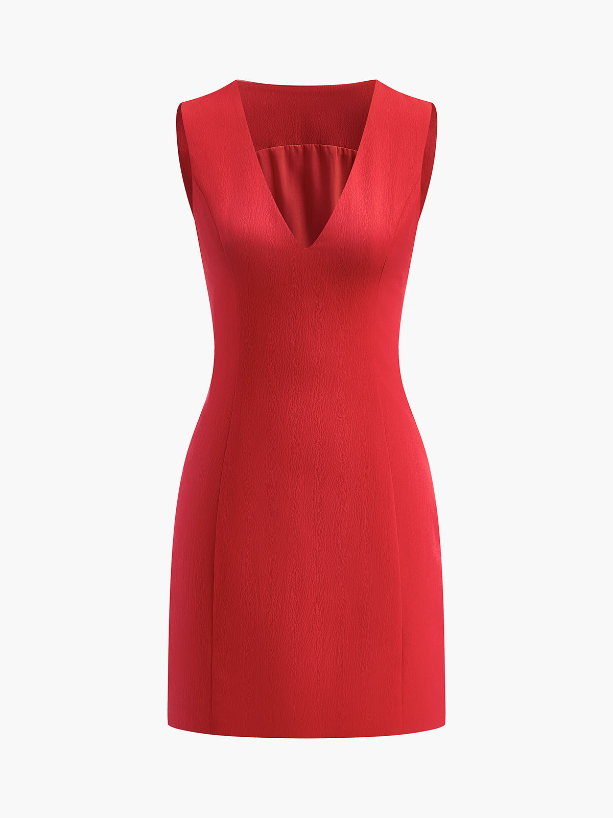 Women's Sleeveless V-Neck Mini Dress Fitted Summer Ruby Red