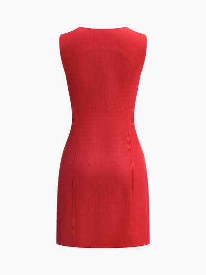 Women's Sleeveless V-Neck Mini Dress Fitted Summer Ruby Red