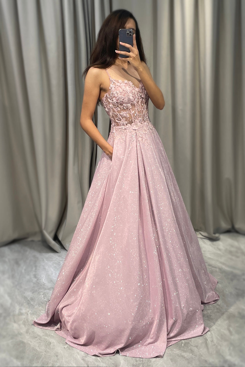 Women's Strapless Maxi Dress Floral Bodice Glitter Skirt