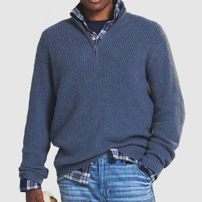 Men's Ribbed Knit Half-Zip Sweater Long Sleeves