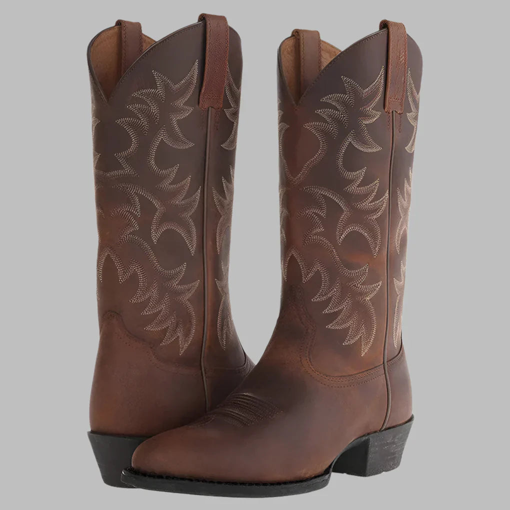 Men's Cowboy Boots Leather Brown - Fashinoza