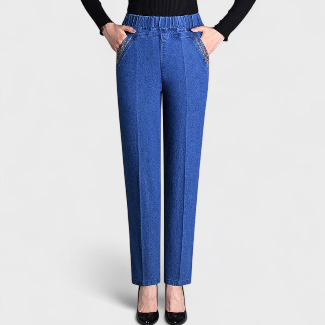 Women's Stretch Jeans Elastic Waist Side Pockets - Fashinoza