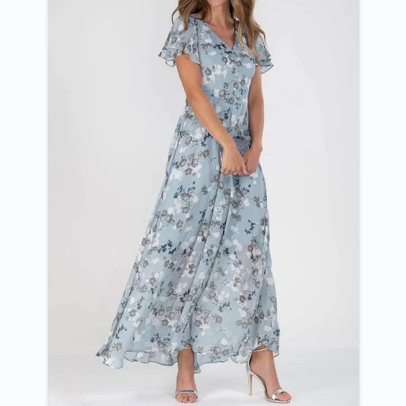 Women's Maxi Dress Floral Butterfly Sleeves - Fashinoza