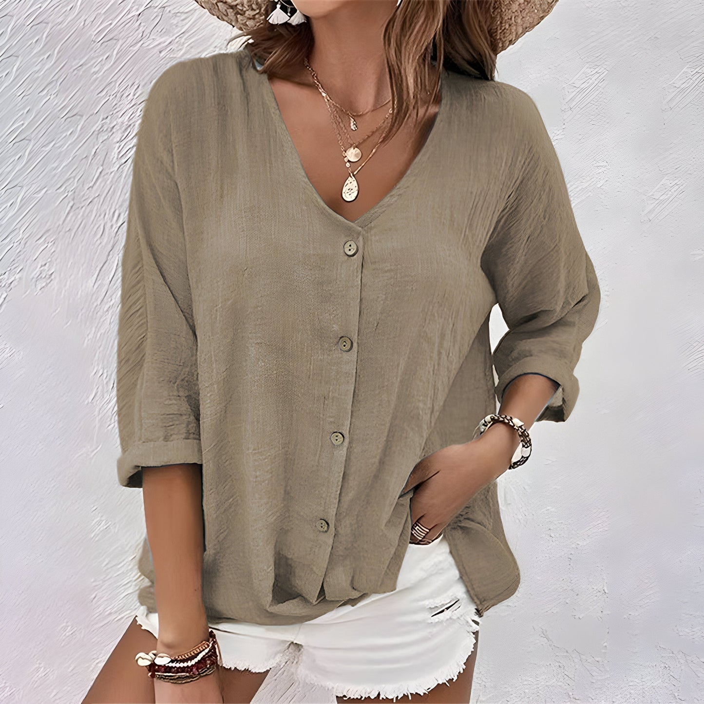 Women's Relaxed Fit Button Up Blouse