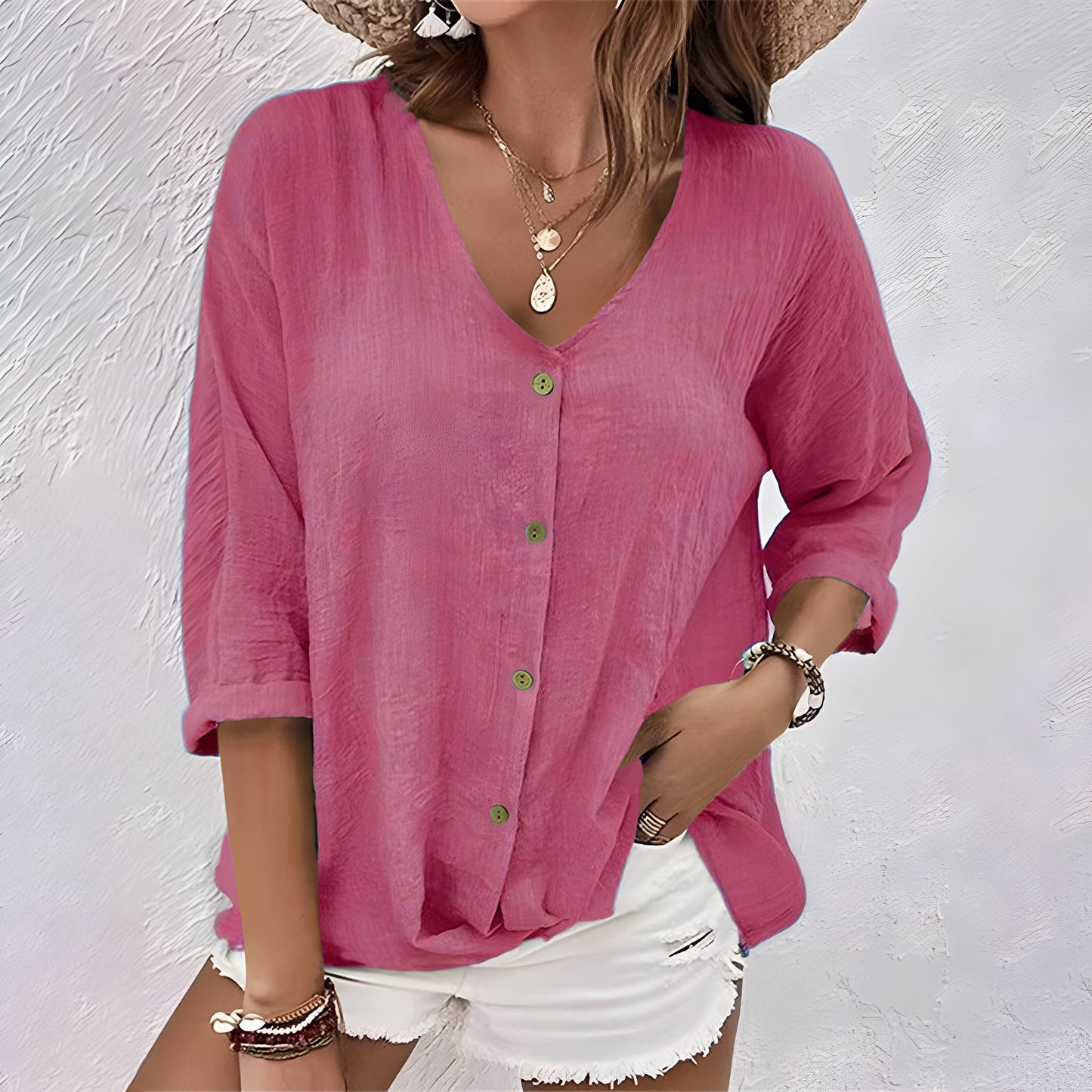 Women's Relaxed Fit Button Up Blouse