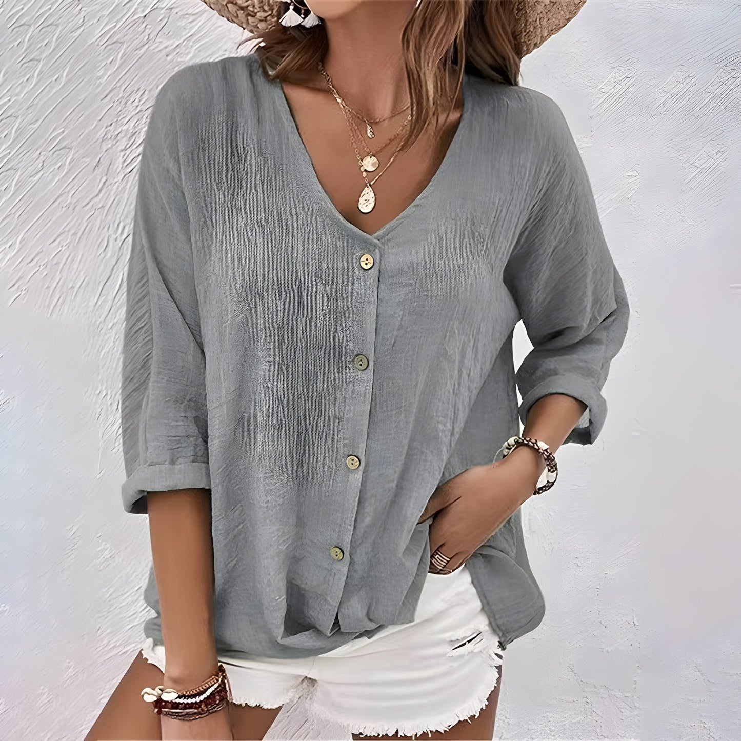 Women's Relaxed Fit Button Up Blouse