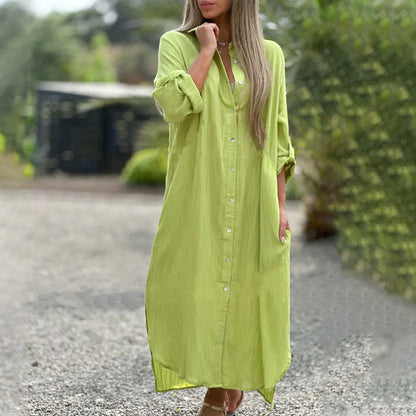 Women's Casual Maxi Dress Shirt Cotton Button Down