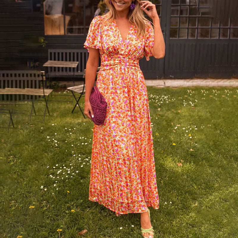 Women's V-Neck Elegant Dress - 
Fashinoza