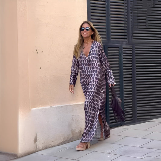 Women's Flowy Printed Summer Dress Tummy Control Boho Style - Fashinoza