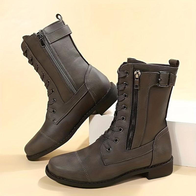 Women's Mid-Calf Boots Lace-Up Leather Brown