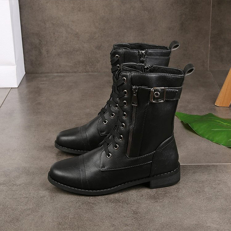 Women's Mid-Calf Boots Lace-Up Leather Brown