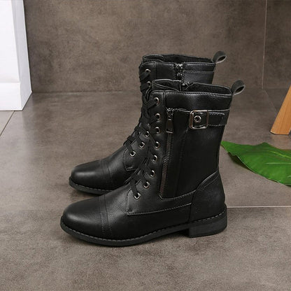 Women's Mid-Calf Boots Lace-Up Leather Brown
