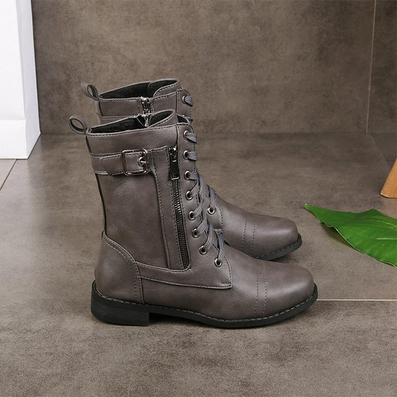 Women's Mid-Calf Boots Lace-Up Leather Brown