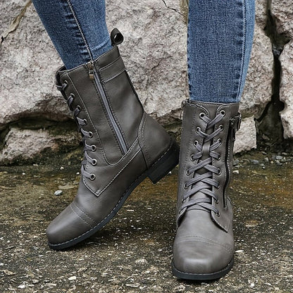 Women's Mid-Calf Boots Lace-Up Leather Brown