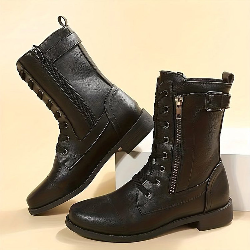 Women's Mid-Calf Boots Lace-Up Leather Brown