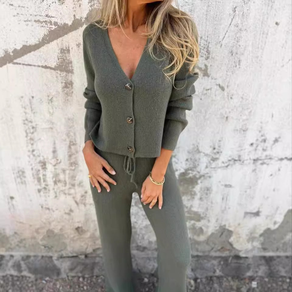 Women's Knit Cardigan And Pants Set