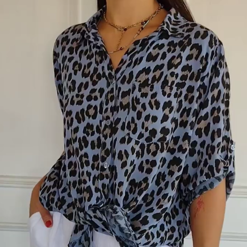 Women's Leopard Print V-Neck Blouse