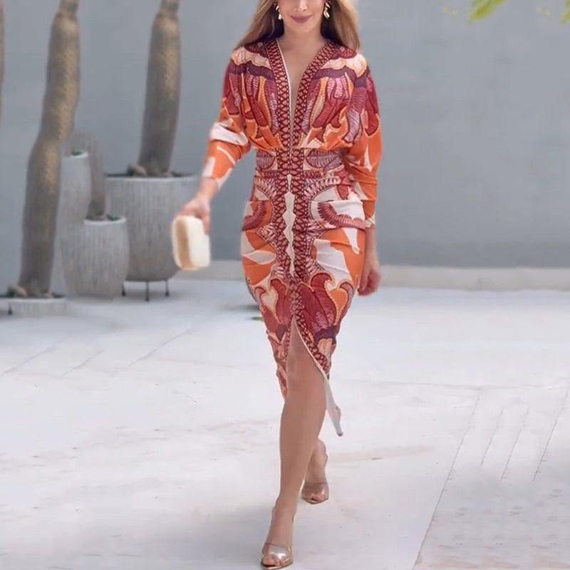 Printed V-Neck Maxi Dress