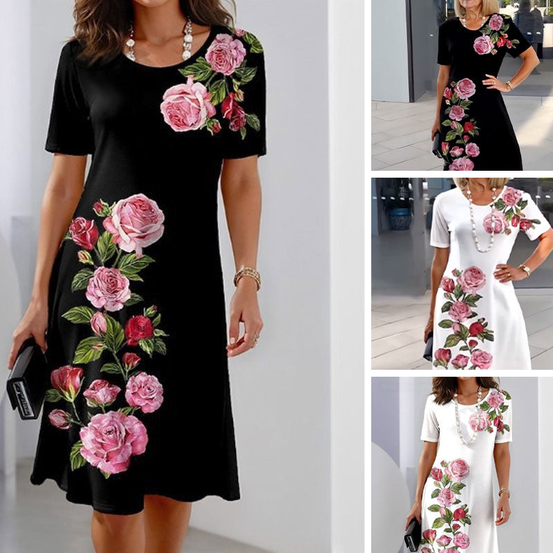 Women's Floral Midi Dress Short Sleeves